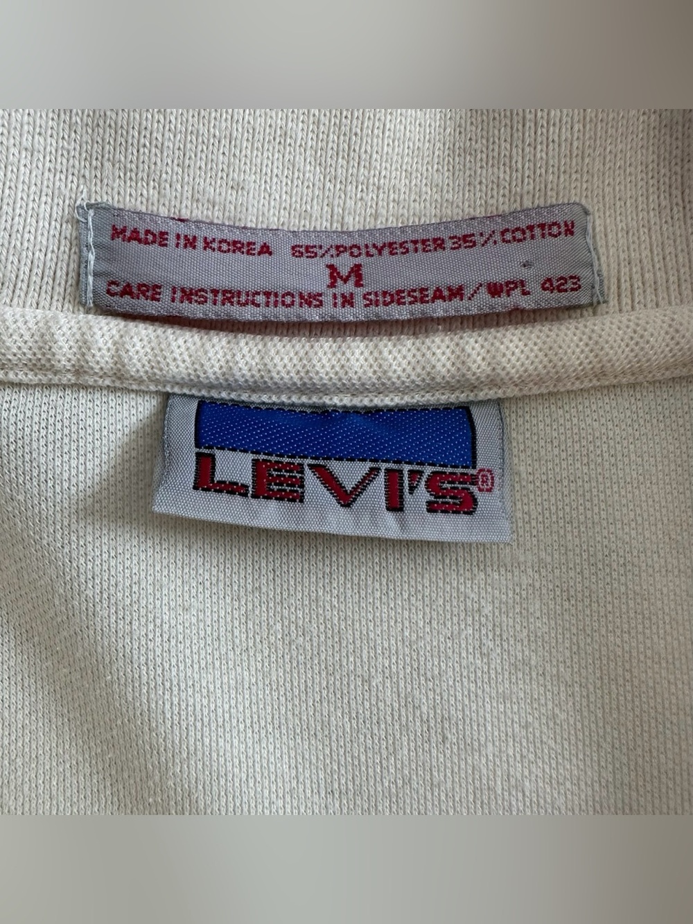 Vintage 80’s Levi’s polo medium ivory mens golf shirt long tail short sleeve